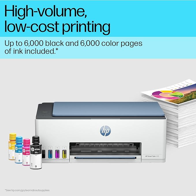 HP Smart Tank 525 All-in-One Multi-function Color Inkjet Printer (Grey White, Ink Bottle)